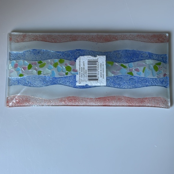 Multicolor Rectangular Textured Bent Fused GLASS Serving Trinket Decorative TRAY - Picture 3 of 8